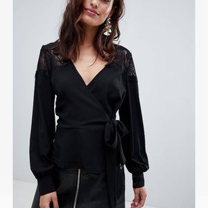 Black wrap blouse from ASOS by Outrageous Fortune